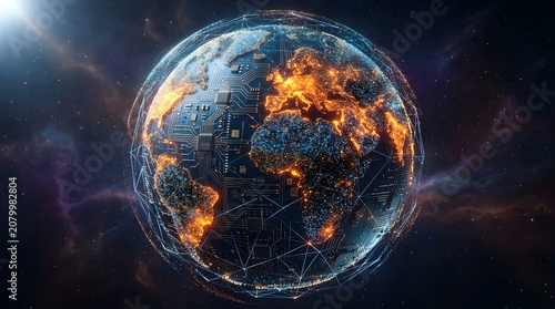 Futuristic Digital Globe With Glowing Digital Technology
