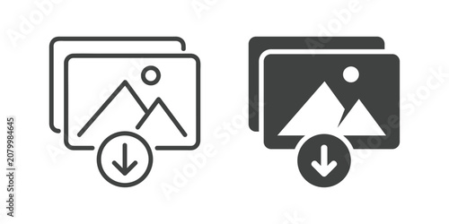 Photo Download icon. Line and glyph solid icon