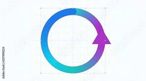 Circular gradient arrow infographic element on grid with gradient infographic business rotation
