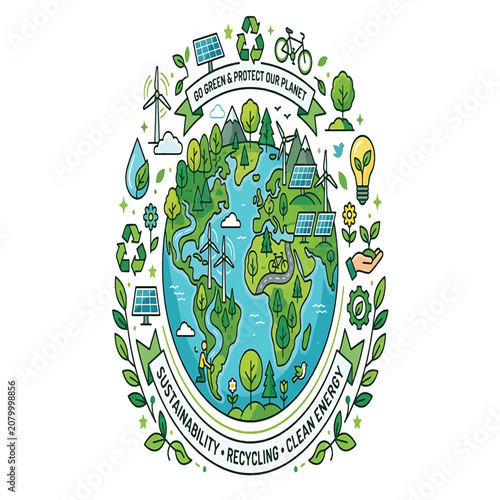 green planet with leaves