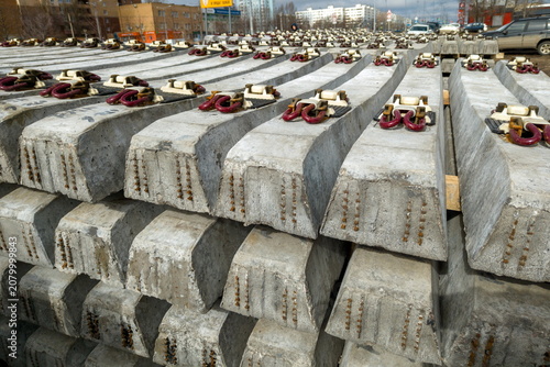 Bild auf Leinwand concrete sleepers prepared for railway repairs