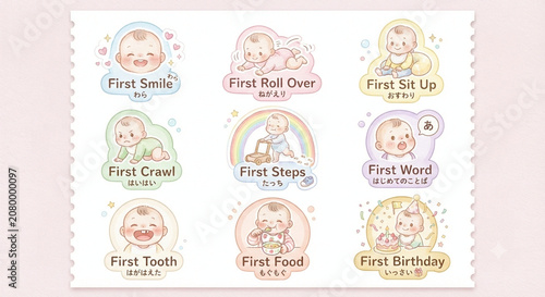 Watercolor Baby Milestone Sticker Sheet First Year Kawaii Pastel
