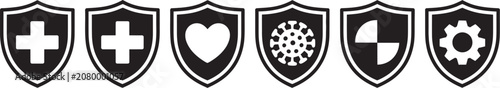 Photography Health protection shield icon set, vector collection featuring medical shields,