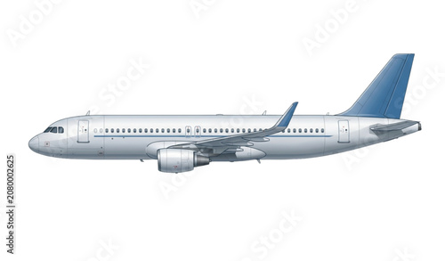 Commercial Airplane Isolated on White Vector Illustration