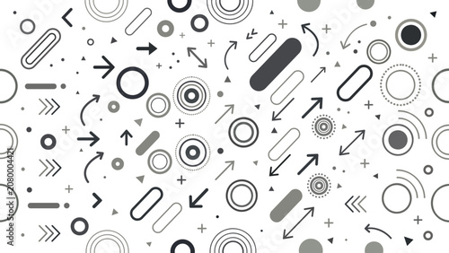 Abstract Geometric Background With Arrows And Circles Black And White Vector Art