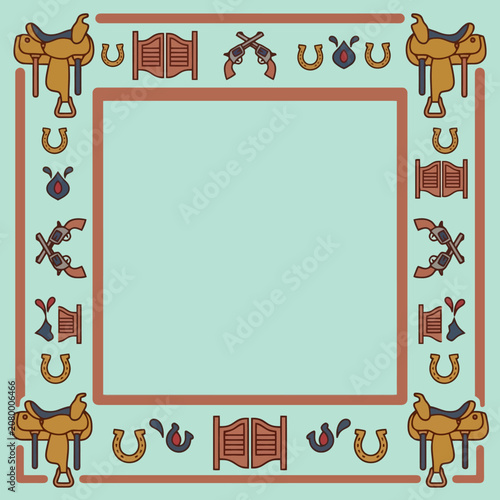 Western cowboy frame with saddles and revolvers