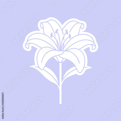 White lily flower line art on a purple background