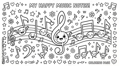 My Happy Music Notes Coloring Page With Characters