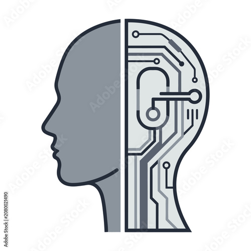 Artificial Intelligence Human Head Profile With Integrated Electronic Circuitry