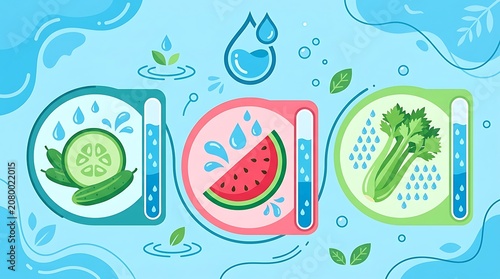 Infographic of hydrating foods cucumber watermelon and celery