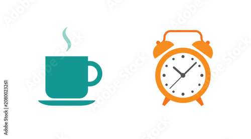 Daily routine icons representing morning coffee and wake up time with caffeine schedule breakfast beverage management deadline punctuality business lifestyle minimalist