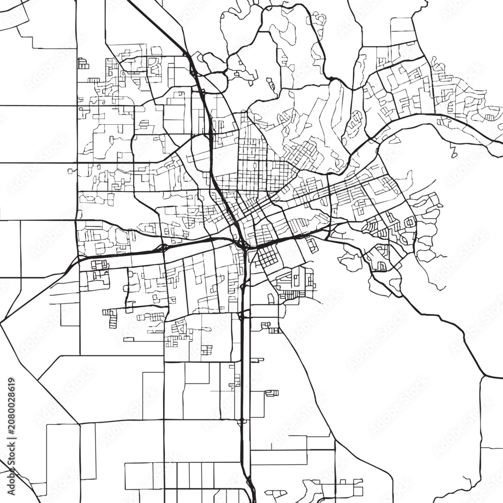 Fototapeta premium Santa Rosa California city map vector illustration. Black and white street map of Santa Rosa CA USA
