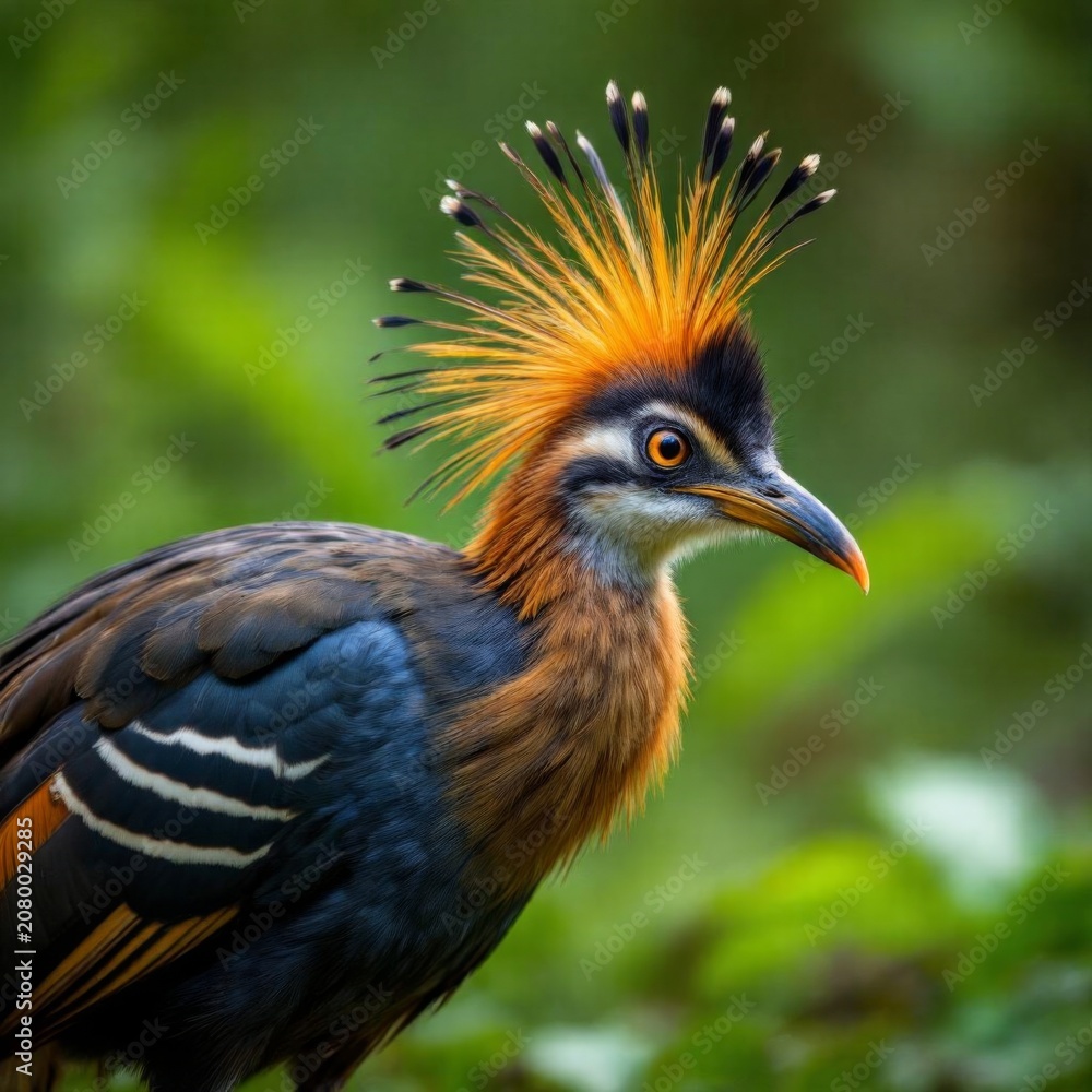 Obraz premium Majestic Crowned Crane with Striking Orange and Blue Plumage in Natural Setting