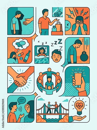 Mental health awareness and support system concepts illustration