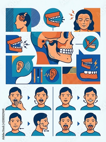 Tmj disorder symptoms and jaw rehabilitation exercises infographic