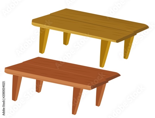 Set of cartoon wooden tables and coffee tables illustration