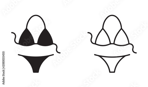 Canvas Print Minimalist line art and solid glyph icons of women swimsuit and beachwear fashion