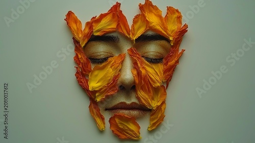 Peaceful Face Made of Flower Petals in a Creative and Serene 3D Design