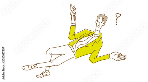 悩んでいる男性会社員の全身の手描き風のシンプルなイラスト素材