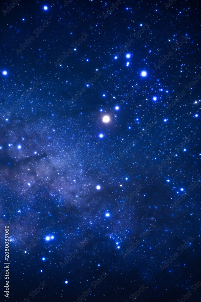 Naklejka premium Night sky space background, Starry universe in dark sky, Milky way galaxy with stardust field in deep universe
