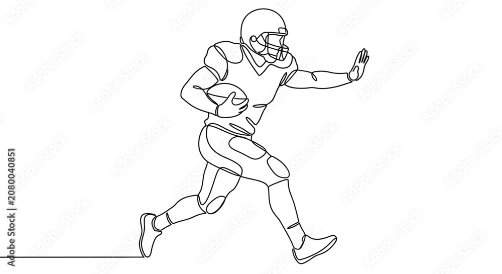 Fototapeta premium American football athlete running and stiff arming in line art