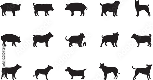 Принти на полотні Black Silhouette Collection of Various Farm and Wild Animals.