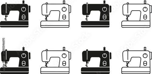 Fotografie Modern sewing machine icon set featuring black silhouette and line outline varia