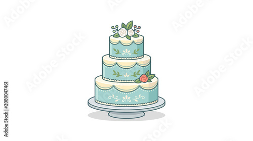 Elegant three tier wedding cake decorated with floral accents.