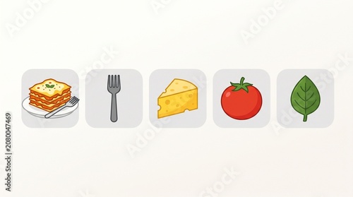 Lasagna Fork Cheese Tomato Basil Icon Illustrations