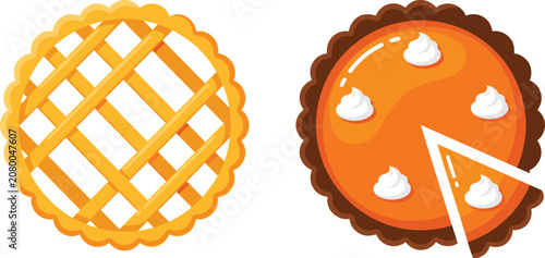 Photos Traditional lattice crust fruit pie and creamy pumpkin pie with whipped topping