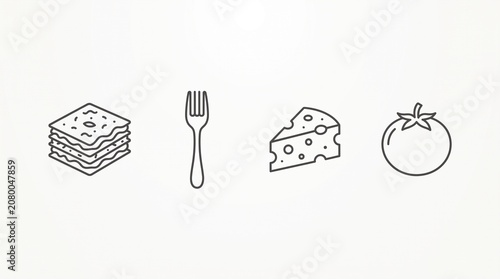 Minimalist Lasagna Fork Cheese Tomato Line Icons