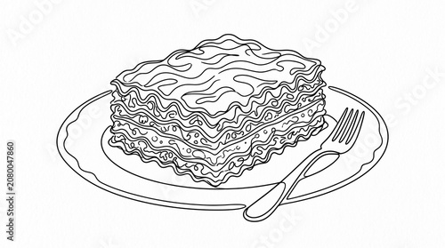 Lasagna Slice Line Art Coloring Page Illustration