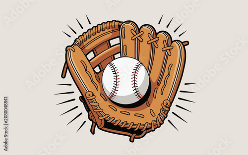 A baseball glove catches a ball in a sports action event.