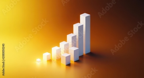 minimal 3d ascending white bar columns on warm yellow-orange gradient background conveying optimistic growth and upward momentum