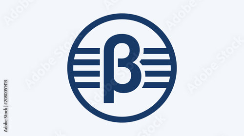 Beta symbol icon within striped circular frame.