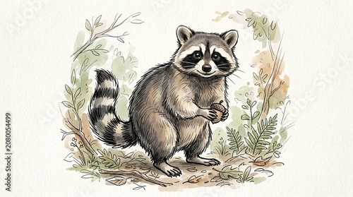 Raccoon standing in natural outdoor environment.