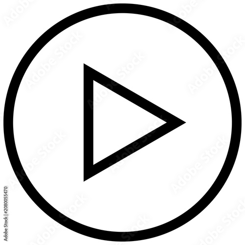 Outline play button icon in circle stroke isolated on white background