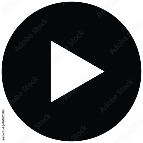 Minimalist play button icon in black circle isolated on white background