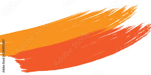 Bright orange paint splash with textured brush strokes and small splatter dots on a white background