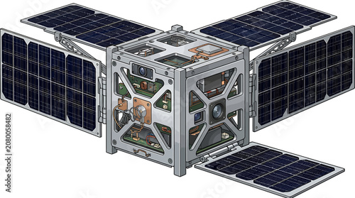 Compact cubesat satellite with deployed solar panels