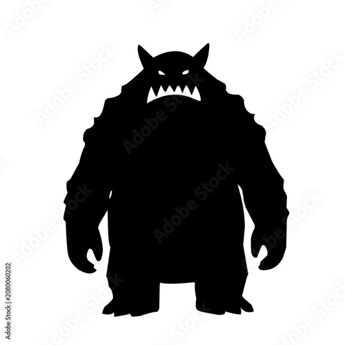 Silhouette of a mythical monster with sharp teeth and fur.