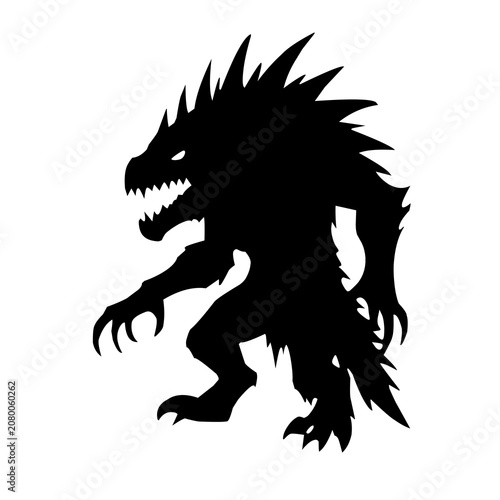 Silhouette of a mythical dragon-like creature standing.