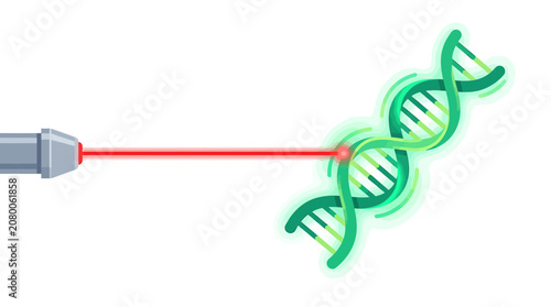 Fotografi Red Laser Beam Scanning Green DNA