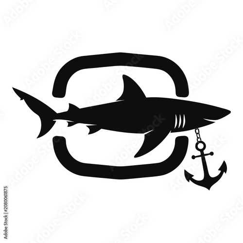 Shark swimming through a portal with anchor icon silhouette