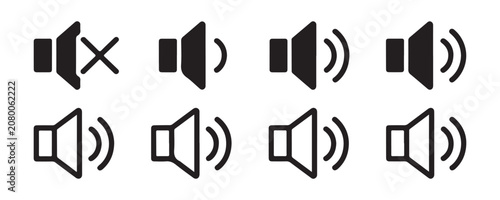 Valokuva Set of volume icons representing different audio levels including mute and high sound intensity levels