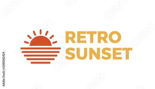 Creative brand logo design for Retro Sunset featuring a stylized sun rising over clean horizontal ocean waves.