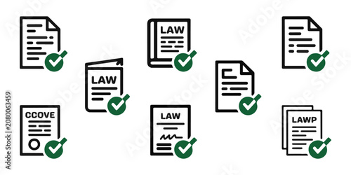 Fotografía Legal document icons with green checkmarks representing approved law papers and official certificates