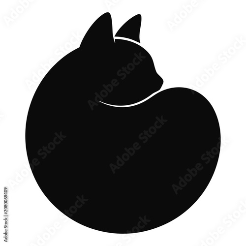 Sleeping cat silhouette vector icon in solid black