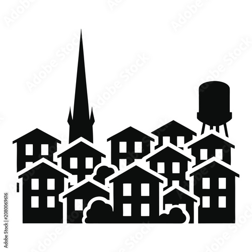 Small town city skyline silhouette icon