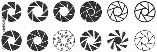 Foto Camera lens diaphragm icons featuring shutter aperture symbols for photography,